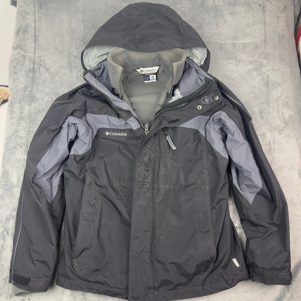 Columbia Mens Interchange Jacket Water Proof Fleece Black Grey 2 in 1 Small